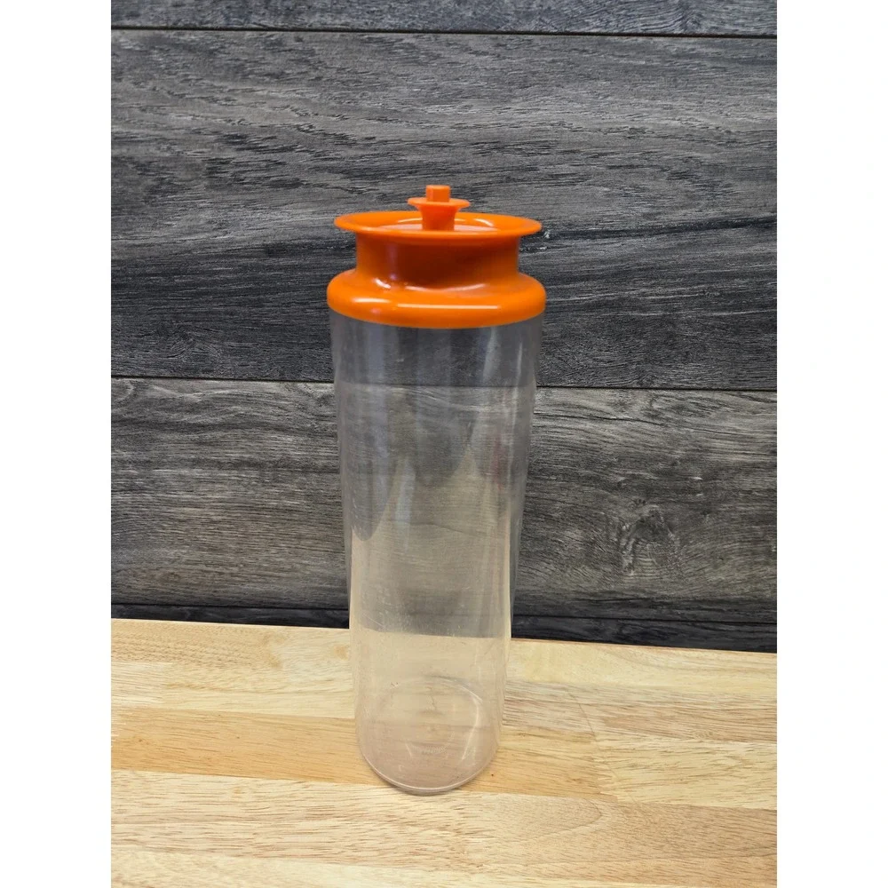 Vintage Tupperware 1.6L Clear Pitcher Orange Push Button Seal Lid 1485-4 USA